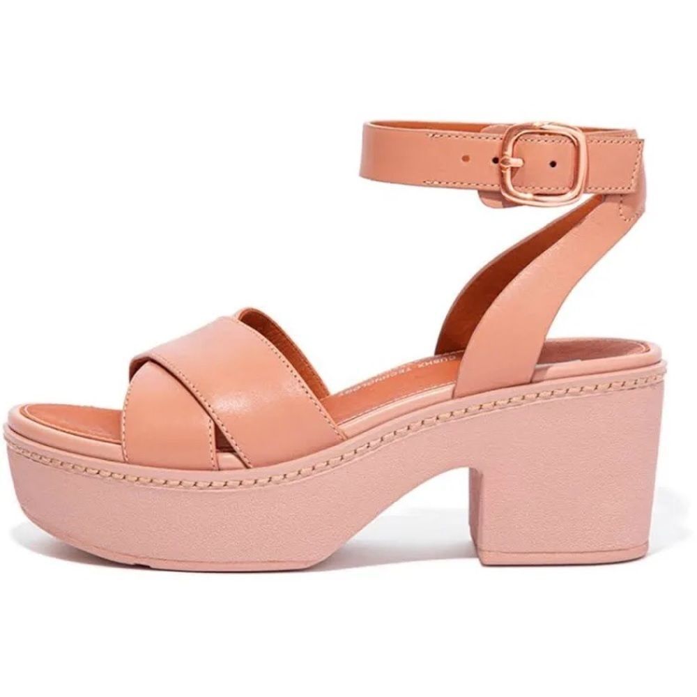 Fitflop Pilar Leather Ankle-Strap Platforms Beige Size 9